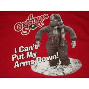 Christmas Story I Can't Put My Arms Down Red Men's T-shirt Ralphie Size Medium